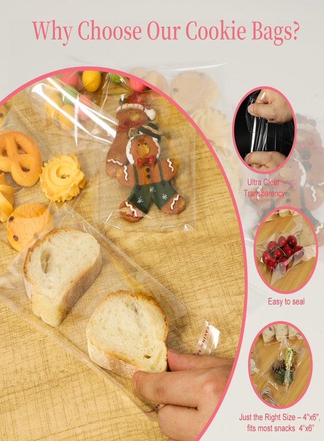 Bonison 200 Pcs Cookie Bags With Seal, 4x6 inch Self Sealing Cellophane Treat Bags for Cookies, Candy, Jewelry, Party Favors, Bakery & Gift Packaging – Transparent OPP Bags with Adhesive Strip - Image 3